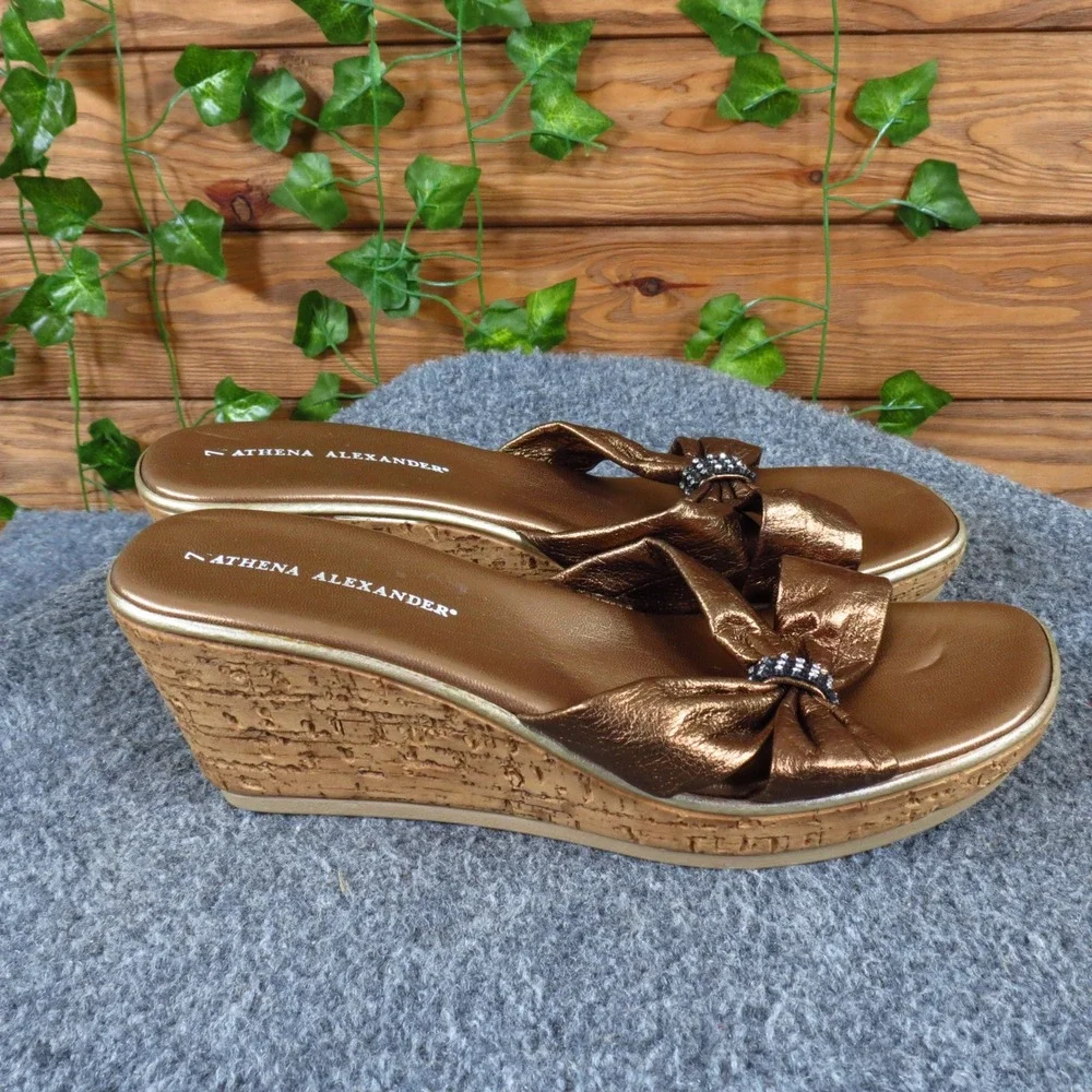 Athena Alexander Womens Wedge Sandal Sz 7 Special Occasion Bronze Metallic Cork